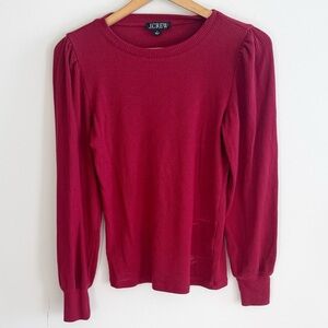 J.crew red ribbed stretchy puff-sleeve long sleeve top size small